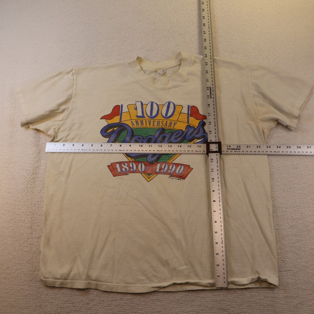 Stedman Mens XL T-Shirt White Vtg 1990 LA Dodgers 100th Anniversary Single St - Picture 2 of 9